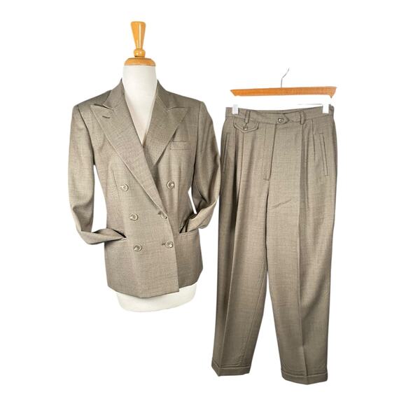 Vintage Lauren Ralph Lauren 100% Wool Petite Suit Set 10P |Taupe Blazer & Pants - Picture 3 of 16